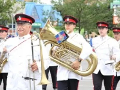 Musical band on street in parade