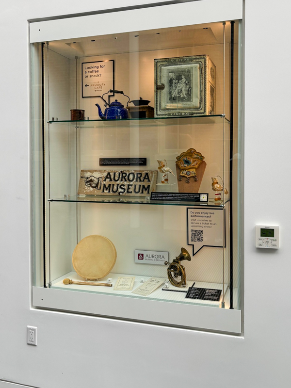 Gallery display with historical artifacts