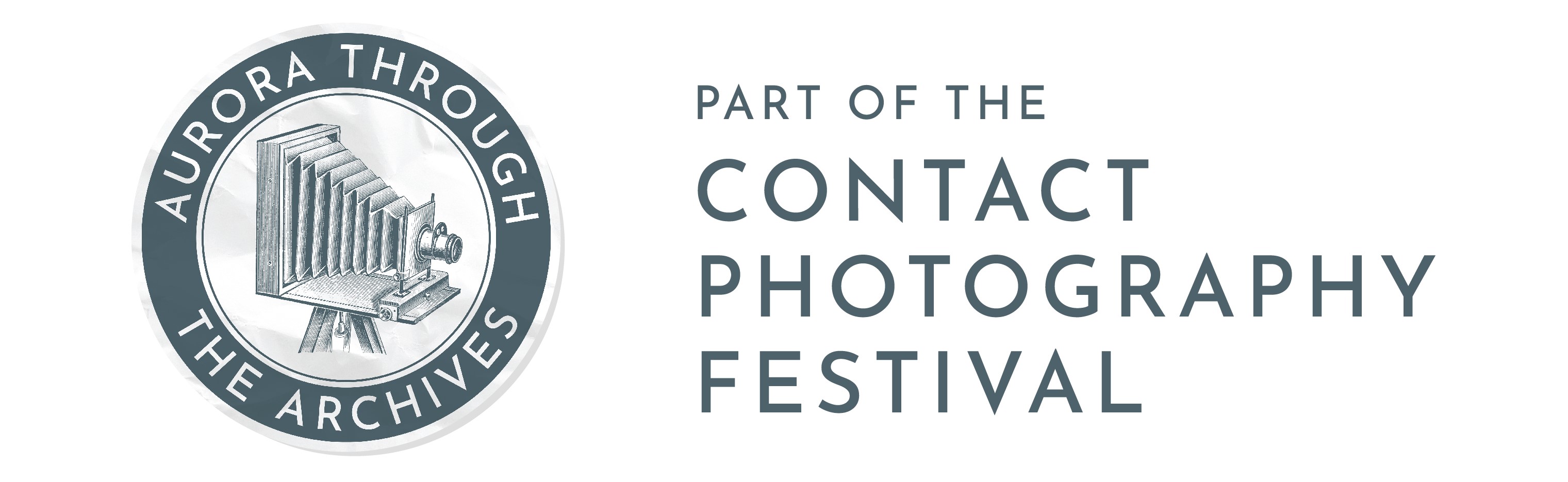 Colour graphic of Aurora Through the Archives Logo and text that reads "part of the Contact Photography Festival"
