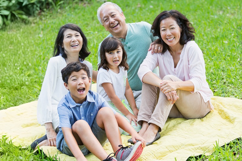 Multigenerational family having a picnic at the park during the summer