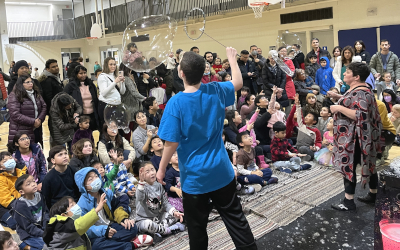 Bubbles display people watching and having fun