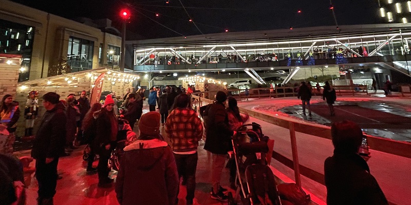 Crowd of people at market event