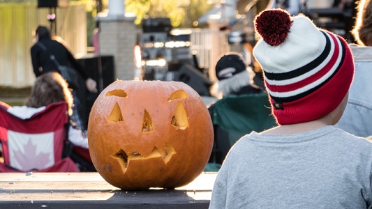 Closeup image of carving pumpkin