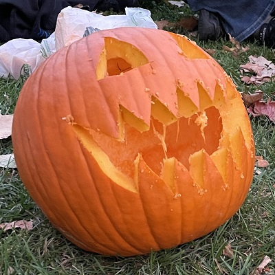 One pumpkin carved with face