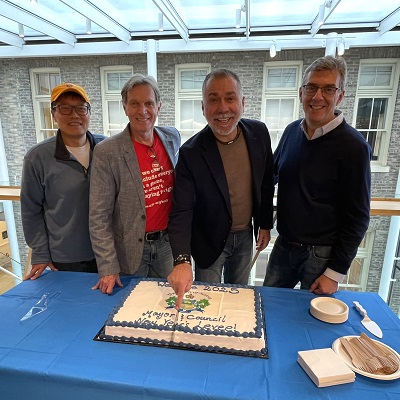 Mayor and Councillors cutting cake for Levee event