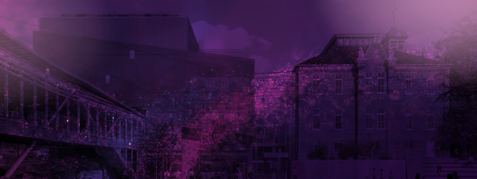 Dark purple moody visual of Town Square old school and performance centre