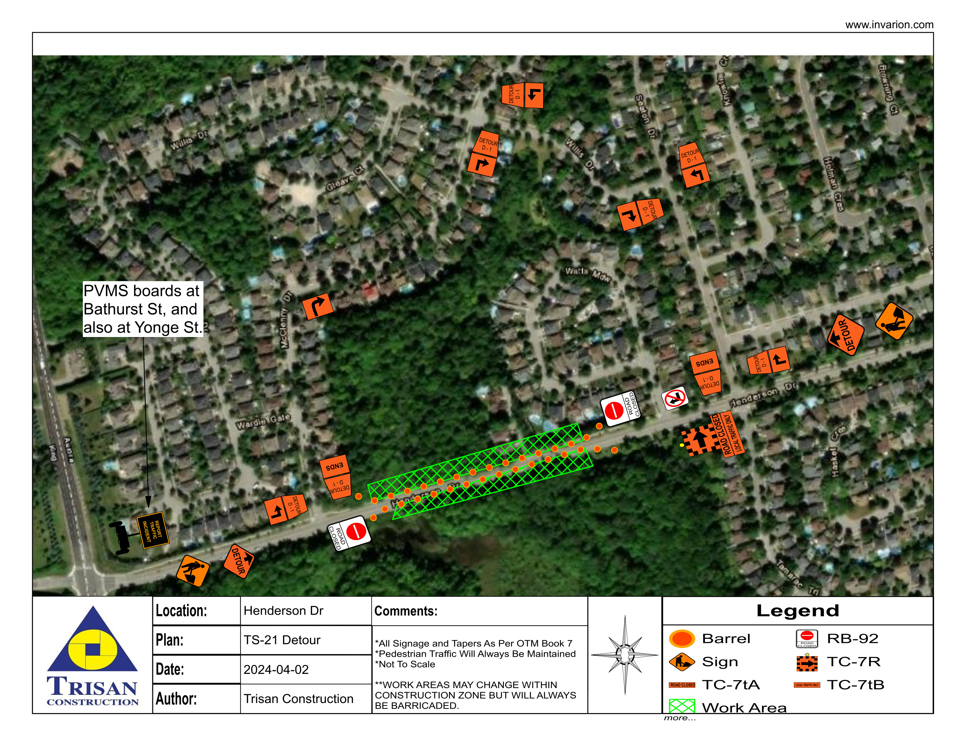 Image of detour routes for Henderson Drive road closure
