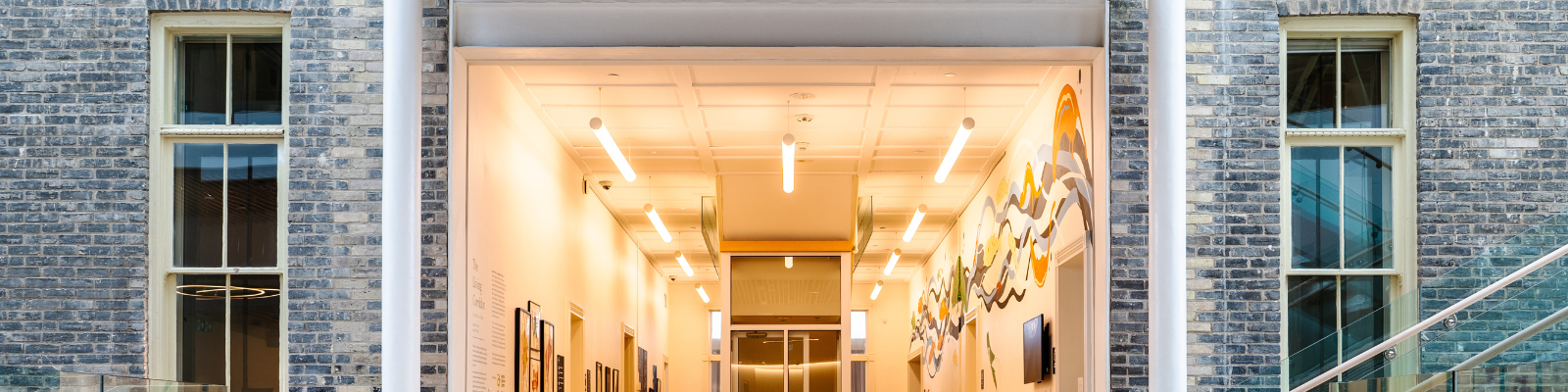 Perspective of looking into the historic Church Street School from the Atrium