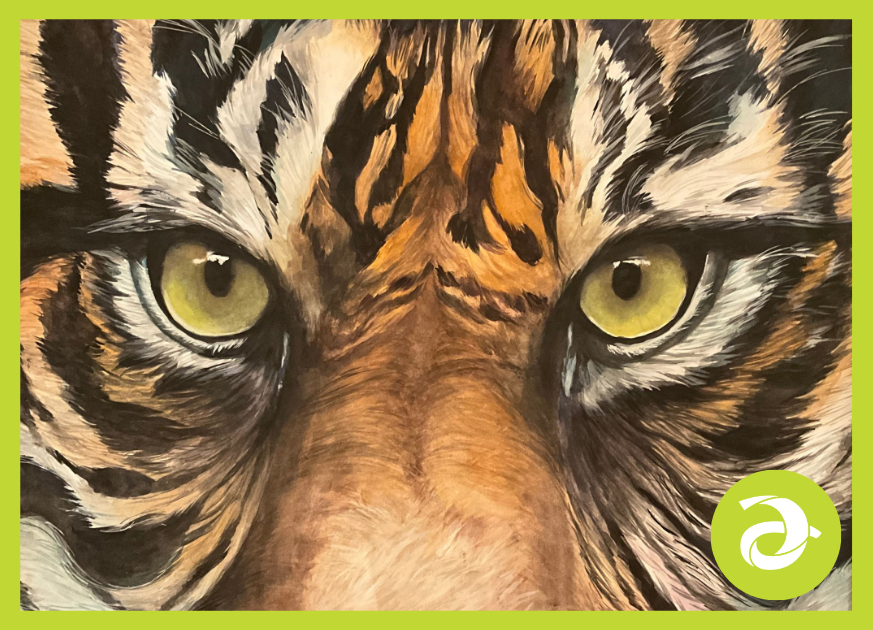 Close up of a tiger's face in a painting