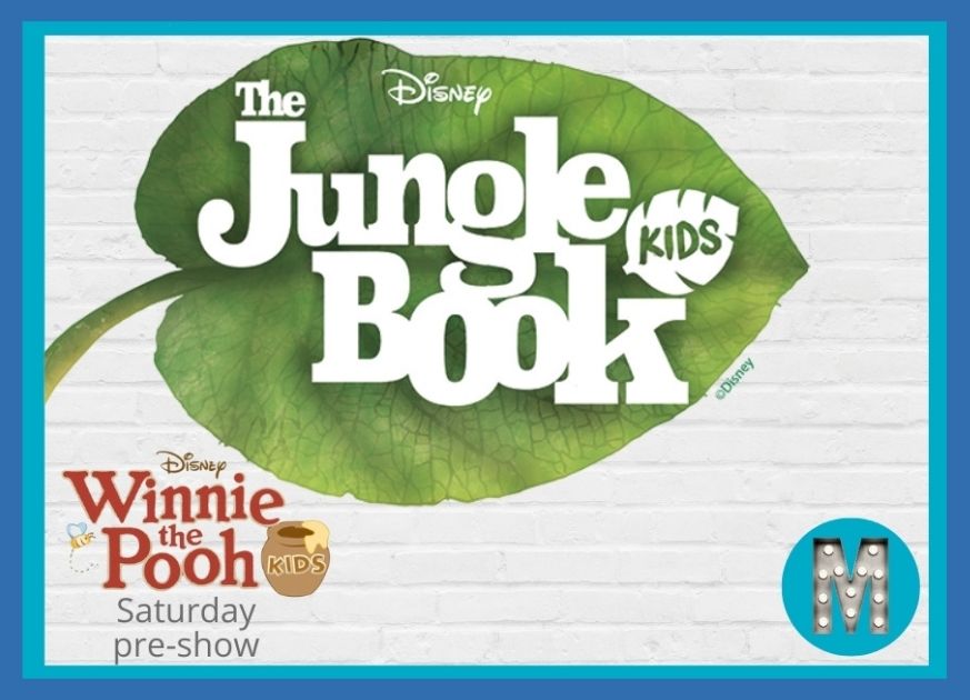 Large green leaf with text that says The Jungle Book Kids