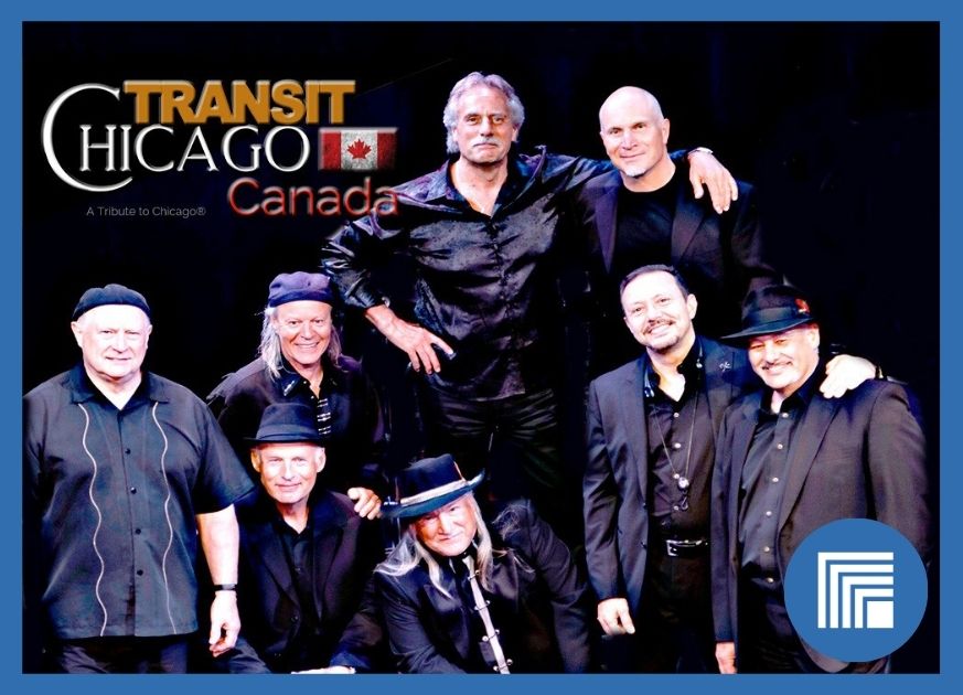 Black background with band members dressed in back, text reads 'Transit Chicago Canada'