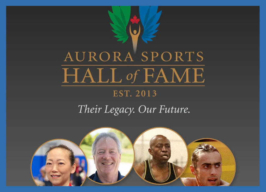 Graphic with ASHoF logo and 4 circle frames with pictures of this year's inductees